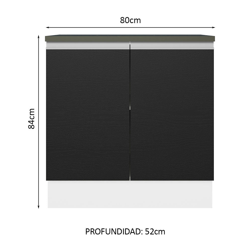 Bajo Mesada Cocina 100% MDF 80 cm 2 Puertas Blanco/Negro Acordes Madesa