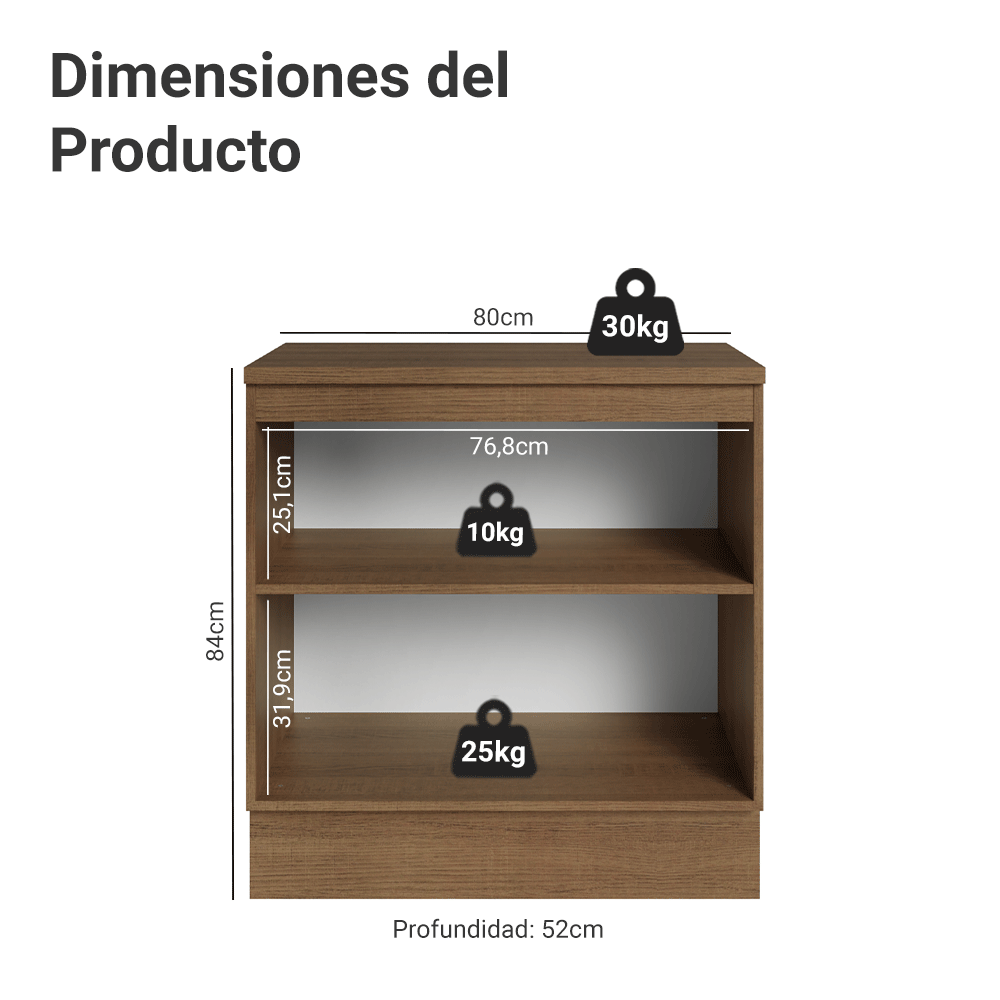 Bajo Mesada 80 cm 2 Puetas Marrón/Crema Vik Madesa