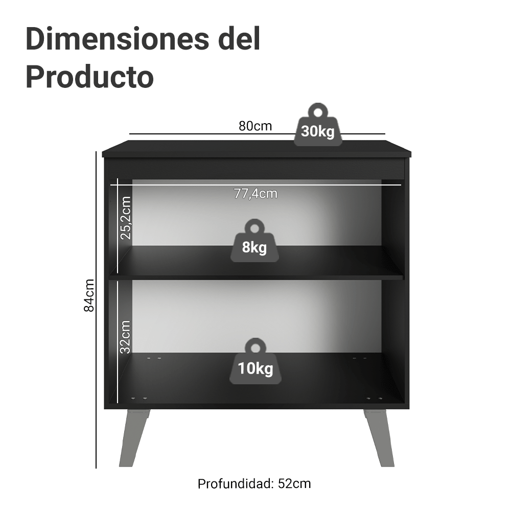 Bajo Mesada de Cocina 80 cm 2 Puertas con Patas Negro Nice Madesa