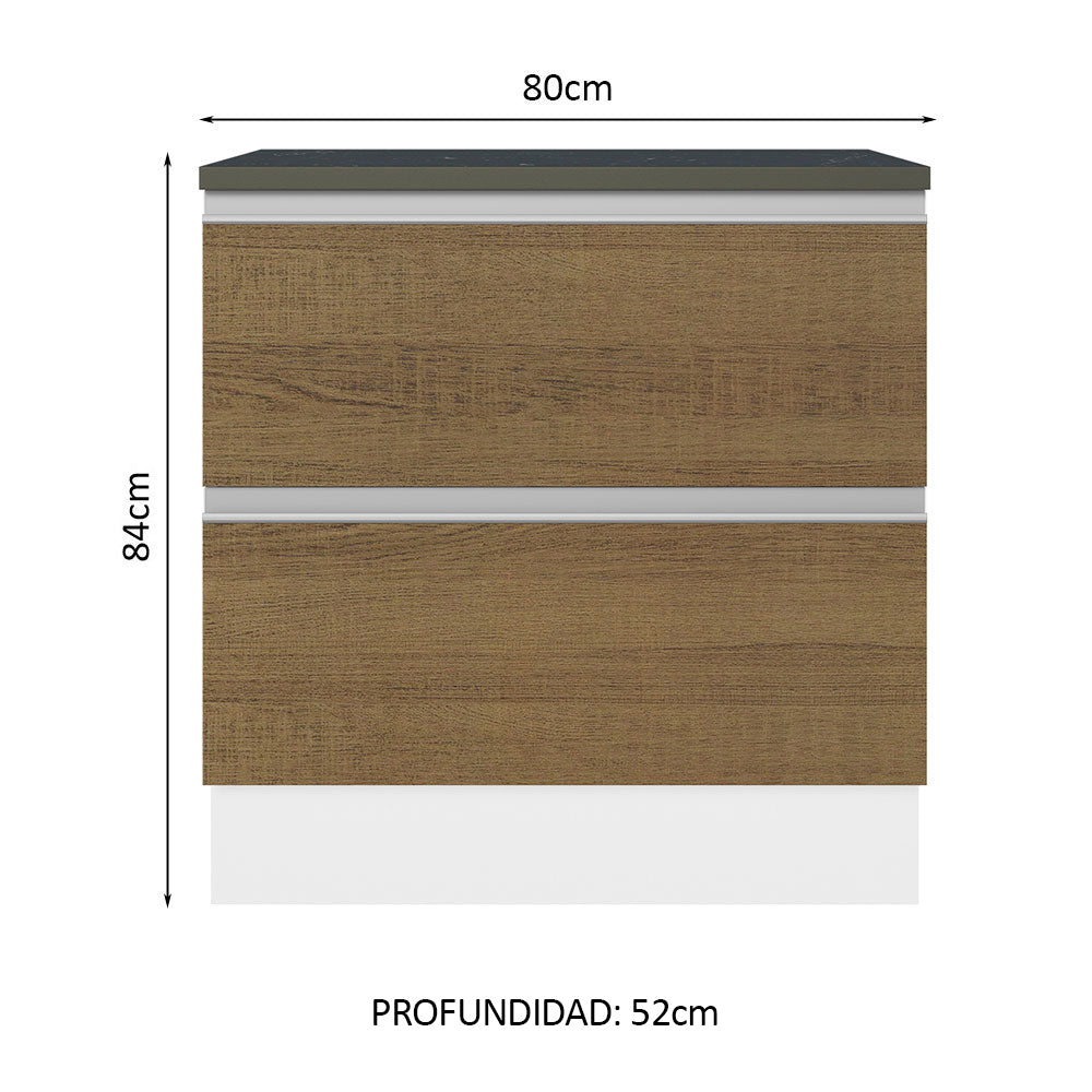 Bajo Mesada Cocina 100% MDF 80 cm 2 Cajones Blanco/Marrón Acordes Madesa