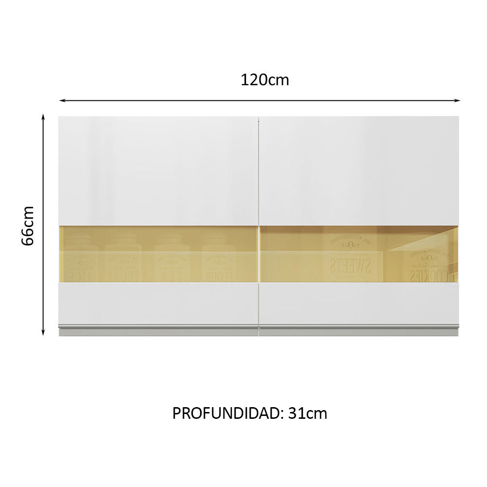 Alacena Cocina 100% MDF 120 cm 2 Puertas Vidrio Reflex Blanco Brillante Acordes Madesa