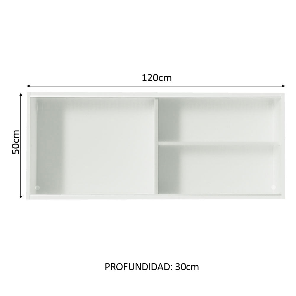 Alacena Cocina 100% MDF 2 Puertas Correderas de Vidrio Blanco Acordes Madesa - 120 cm