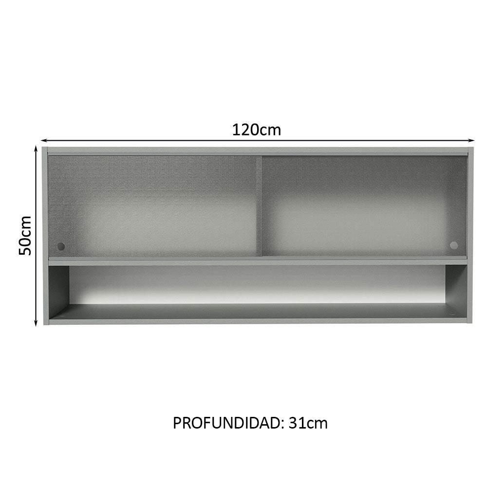Alacena para Cocina 120 cm 2 Puertas Corredizas de Vidrio color Gris Nice Madesa