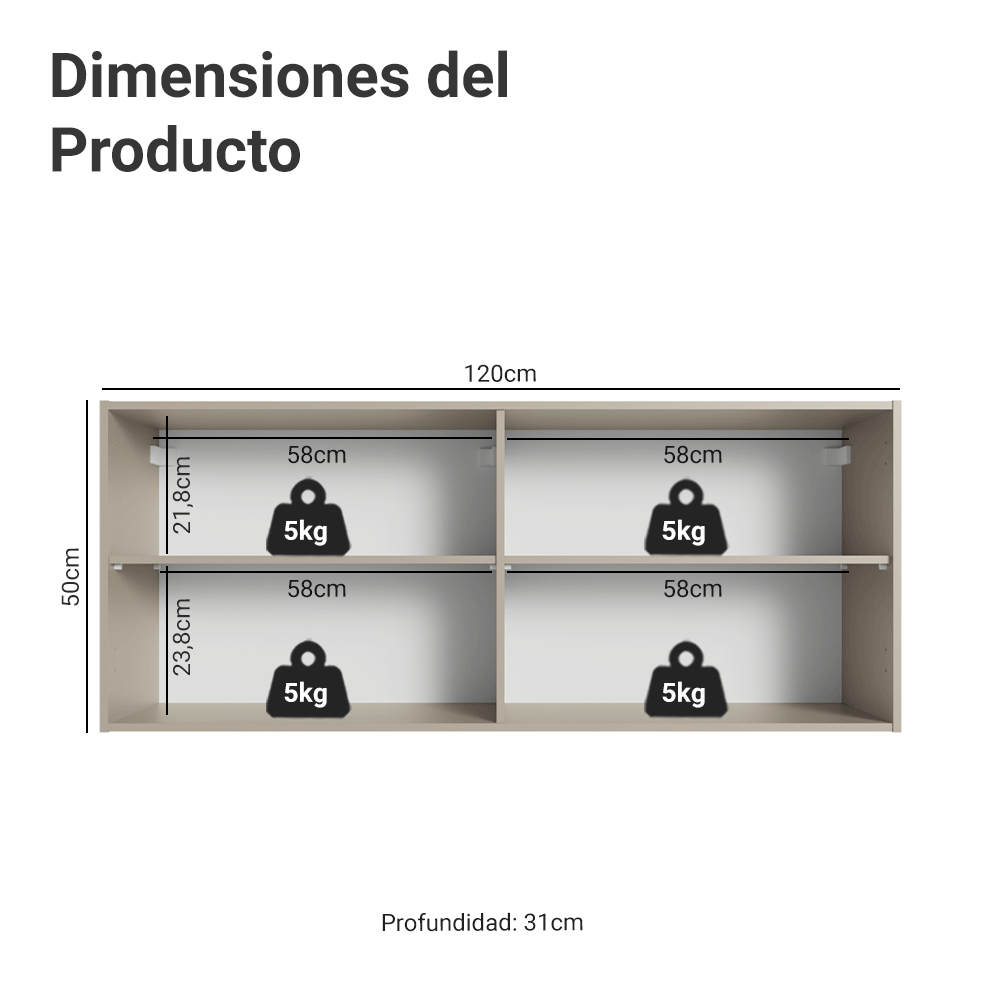 Alacena 120 cm 2 Puertas Nice Crema