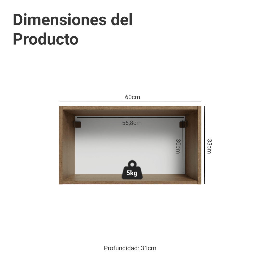 Alacena 60 cm 1 Puerta Puerta Rebatible Marrón/Blanco Vik Madesa