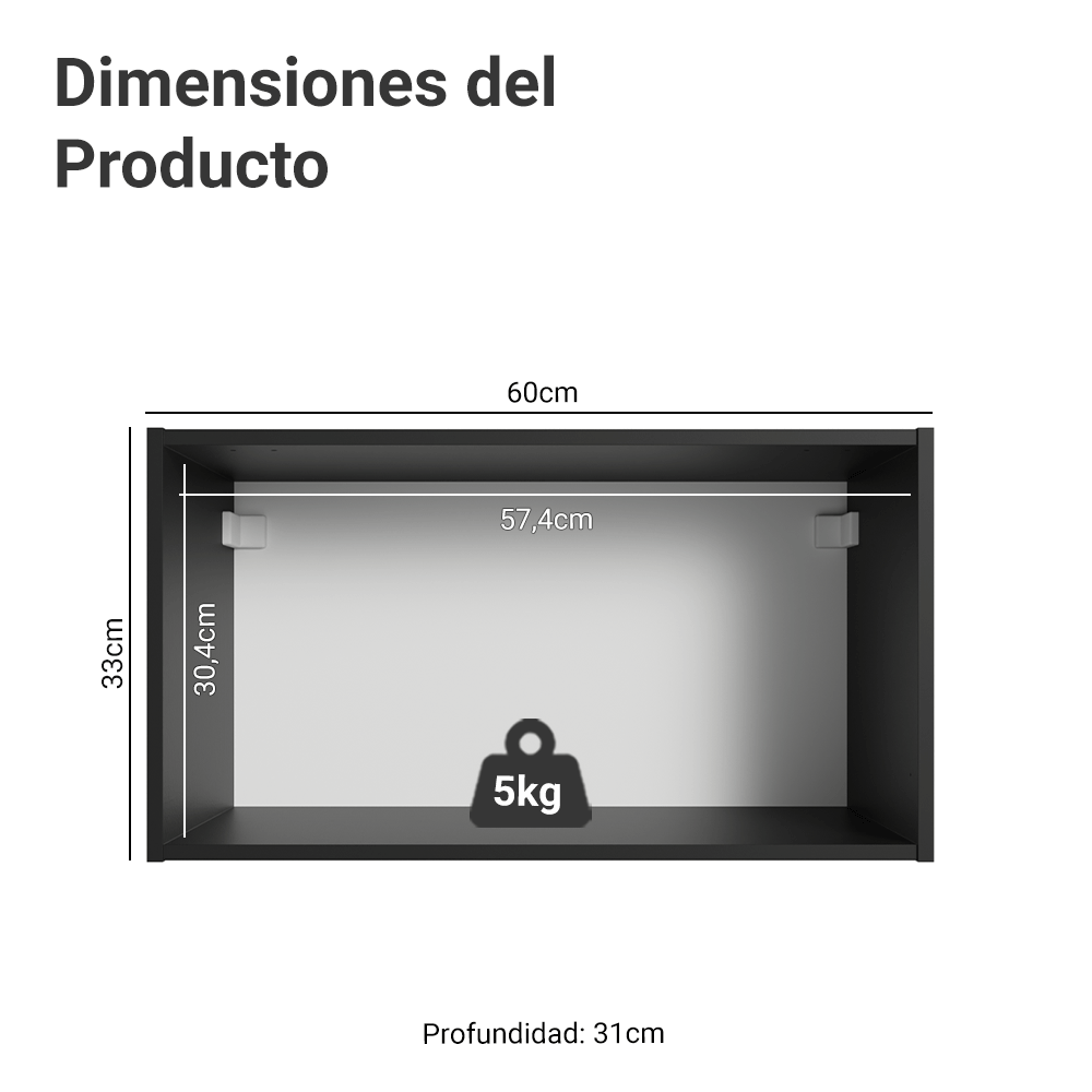 Alacena 60 cm 1 Puerta Abatible Negro Nice Madesa