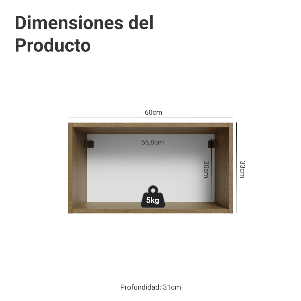 Alacena Cocina 60 cm 1 Puerta Abatible Marrón/Blanco Aterciopelado Lux Madesa