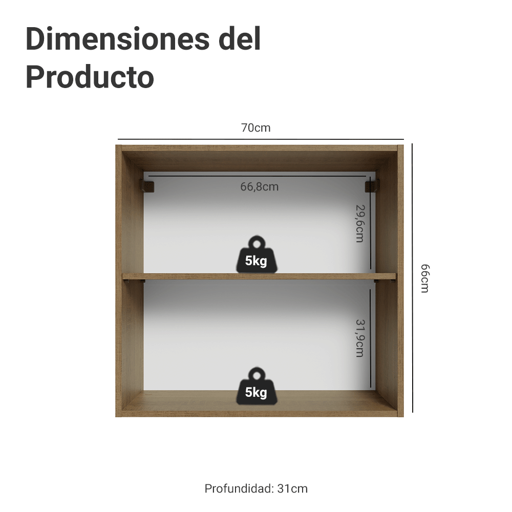 Alacena Cocina 70 cm 2 Puertas Marrón/Blanco Aterciopelado Lux Madesa