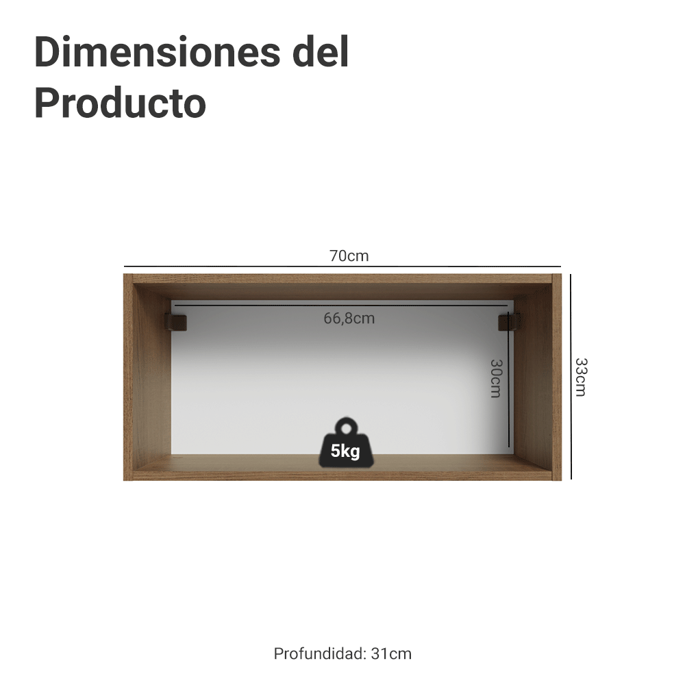 Alacena 70 cm 1 Puerta Puerta Rebatible Marrón/Gris Vik Madesa