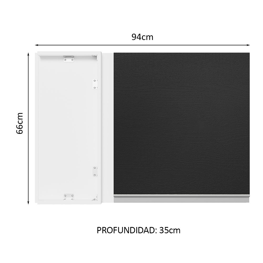 Alacena Cocina Esquinera 100% MDF 1 Puerta Blanco/Negro Acordes Madesa