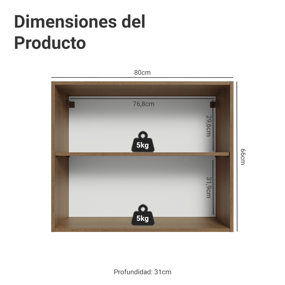 Alacena Cocina 80 cm 2 Puetas Marrón/Crema Vik Madesa