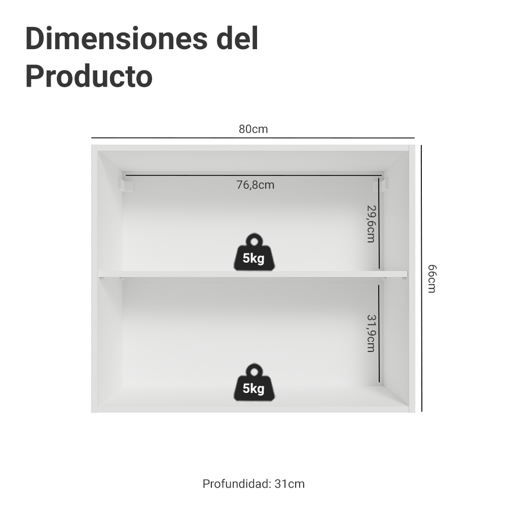 Alacena Cocina 80 cm 2 Puertas Blanco/Blanco Aterciopelado Lux Madesa