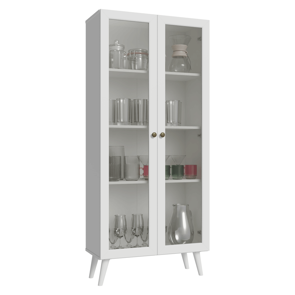 Cristalero 70 cm 2 Puertas de Vidrio con Patas Vik Blanco