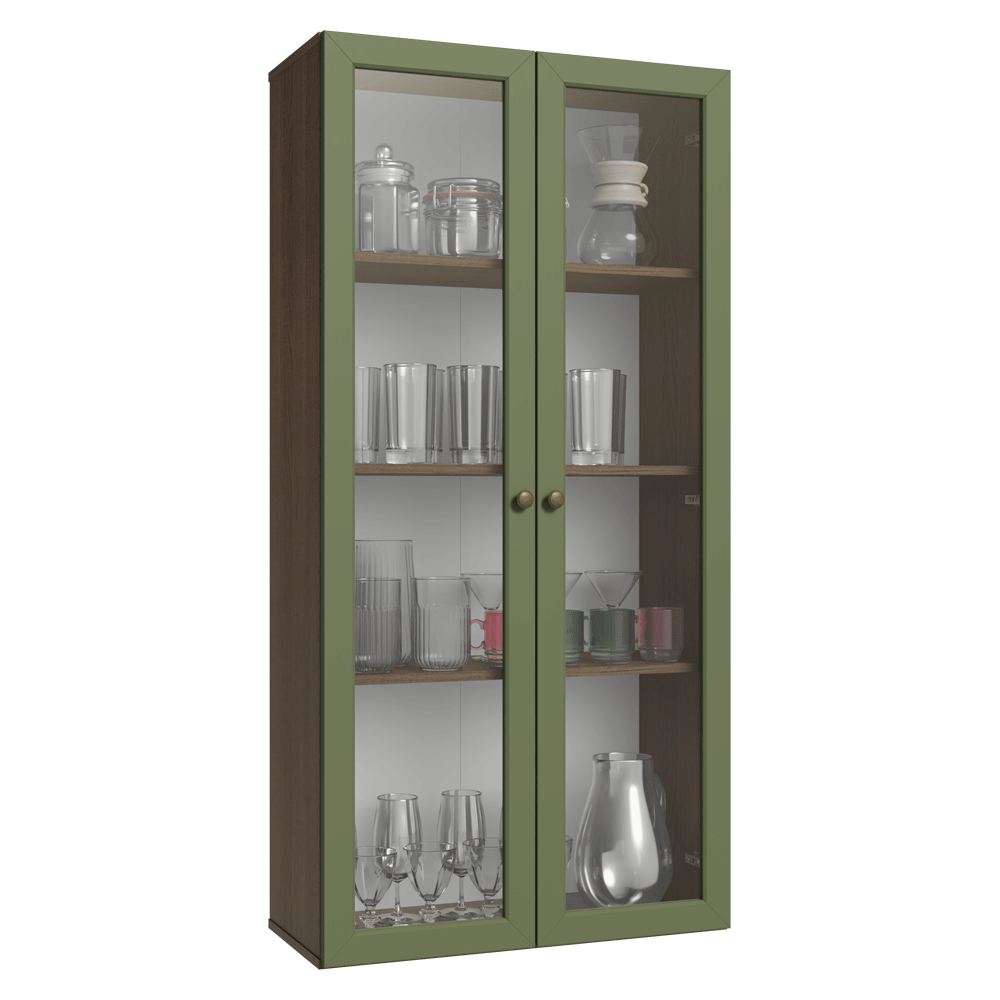 Cristalero Sin Patas 70 cm 2 Puertas de Vidrio Vik Marrón/Verde