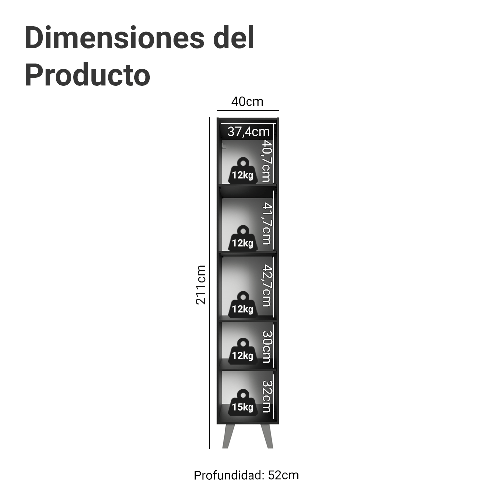 Despensero 40 cm 2 Puertas con Patas Negro Nice Madesa
