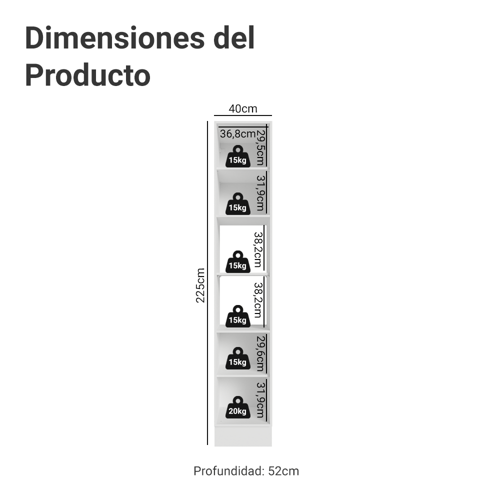 Despensero 40 cm 2 Puetas y 2 Nichos Blanco/Gris Lux Madesa