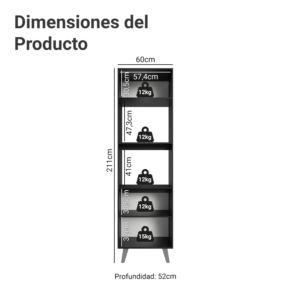 Despensero 60 cm 2 Puertas 2 Nichos con Patas Negro Nice Madesa