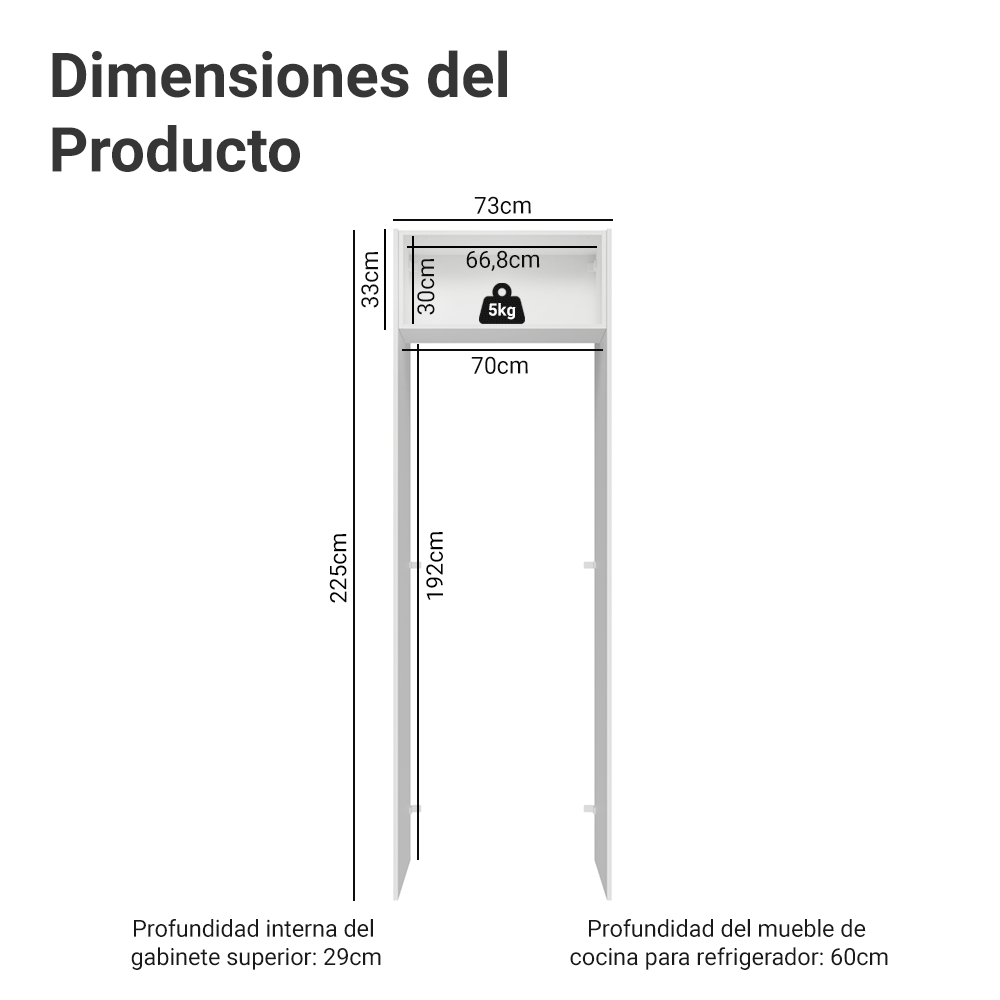 Mueble para empotrar Heladera 73 cm 1 Puerta Abatible Blanco Vik Madesa
