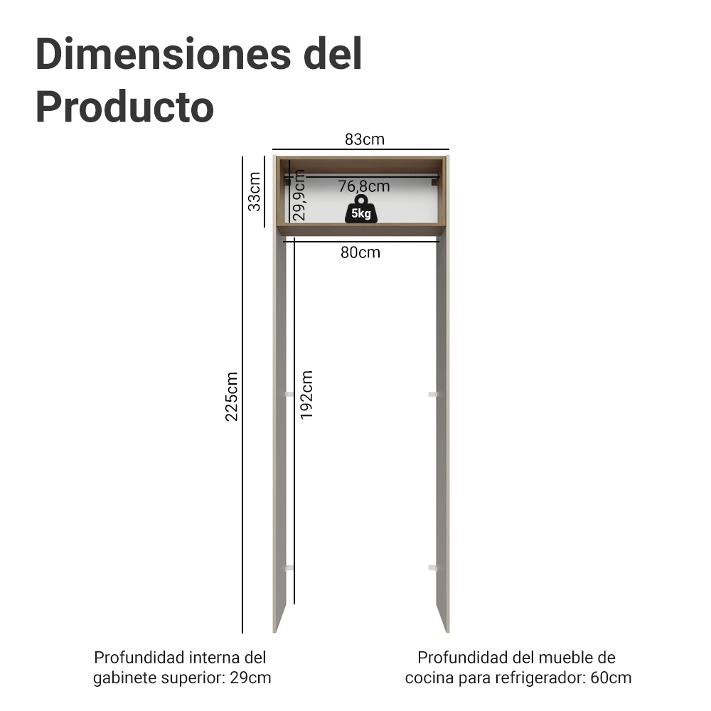 Mueble para empotrar Heladera 83 cm 1 Puerta Abatible Crema/Marrón/Crema Vik Madesa