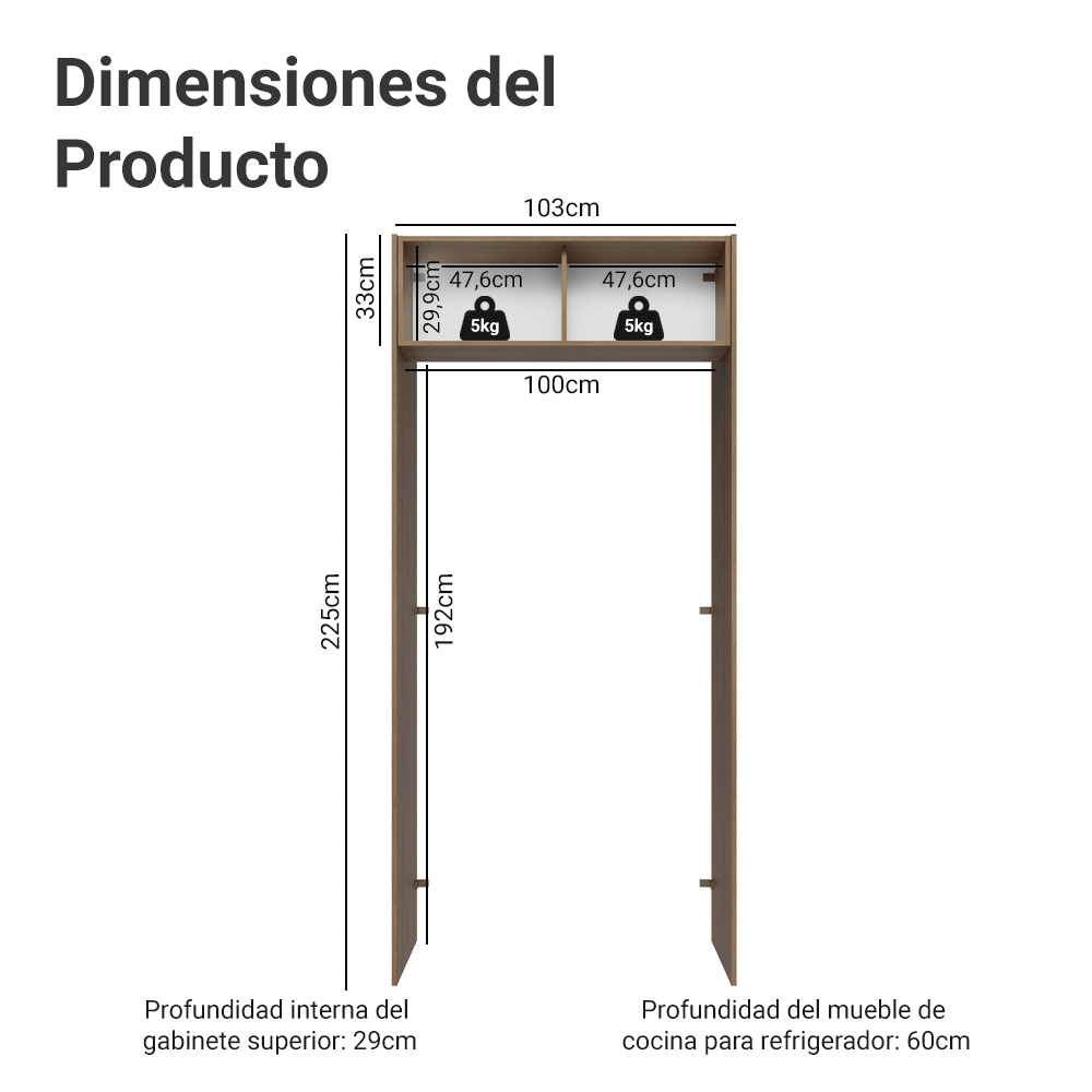 Mueble para empotrar Heladera 103 cm 1 Puerta Abatible Marrón Stella Madesa