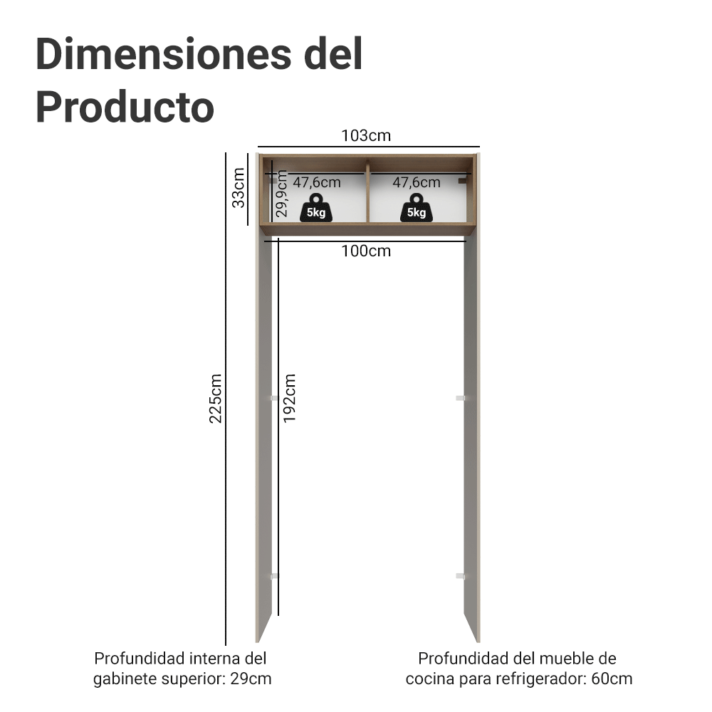 Mueble para empotrar Heladera 103 cm 1 Puerta Abatible Crema/Marrón/Crema Vik Madesa