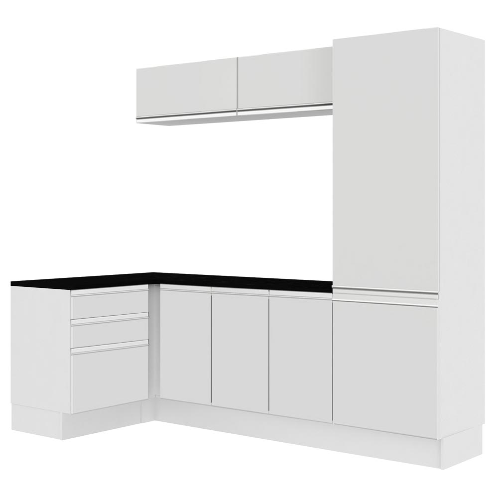 Kit Lavadero Madesa Acordes 100% MDF con Alacena, Cajonera y Bajo Mesada Esquinero Blanco Brillante