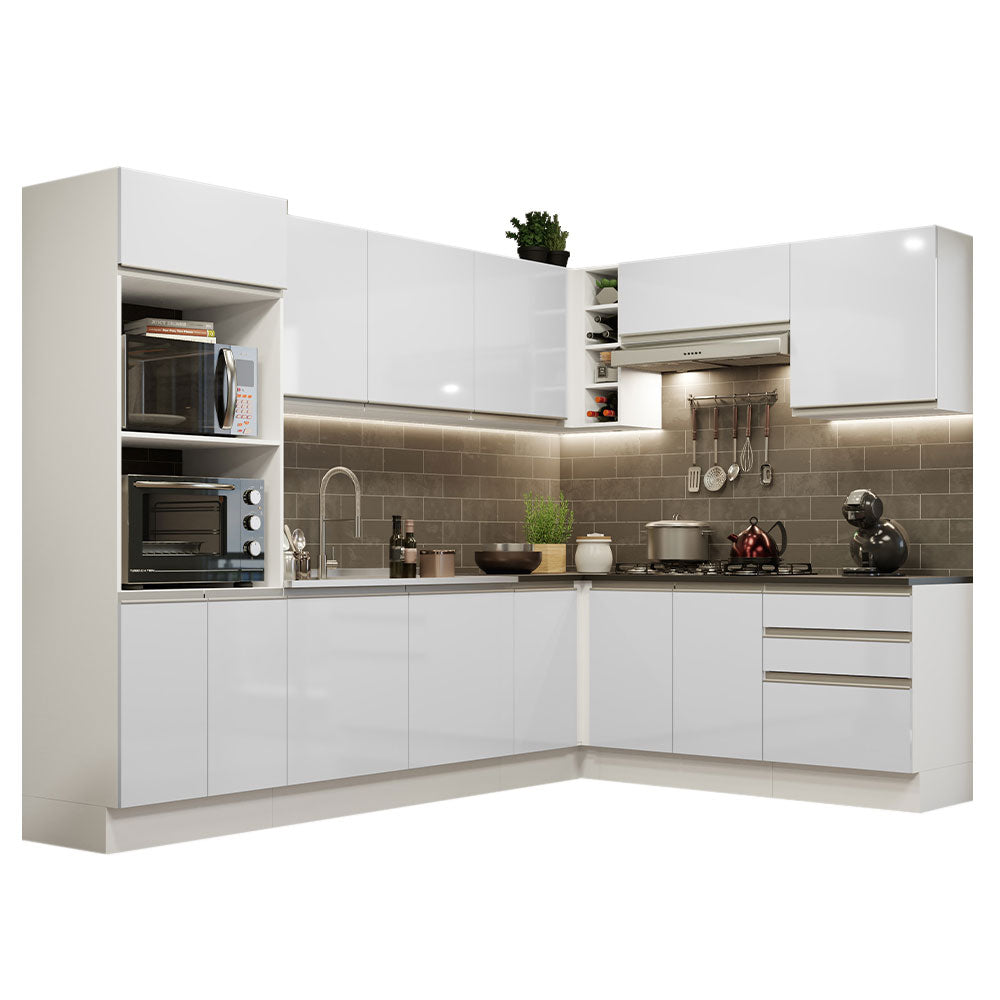 Combo Completo de Cocina Esquinera 100% MDF 479 cm Frentes Blanco Brillante Acordes Madesa 03
