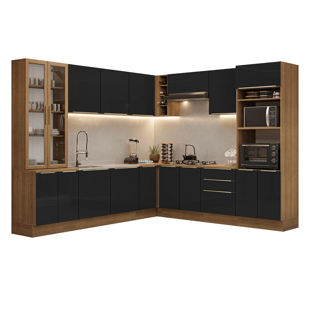 Combo completo de Cocina Esquinero 549 cm Marrón/Negro Lux Madesa 01