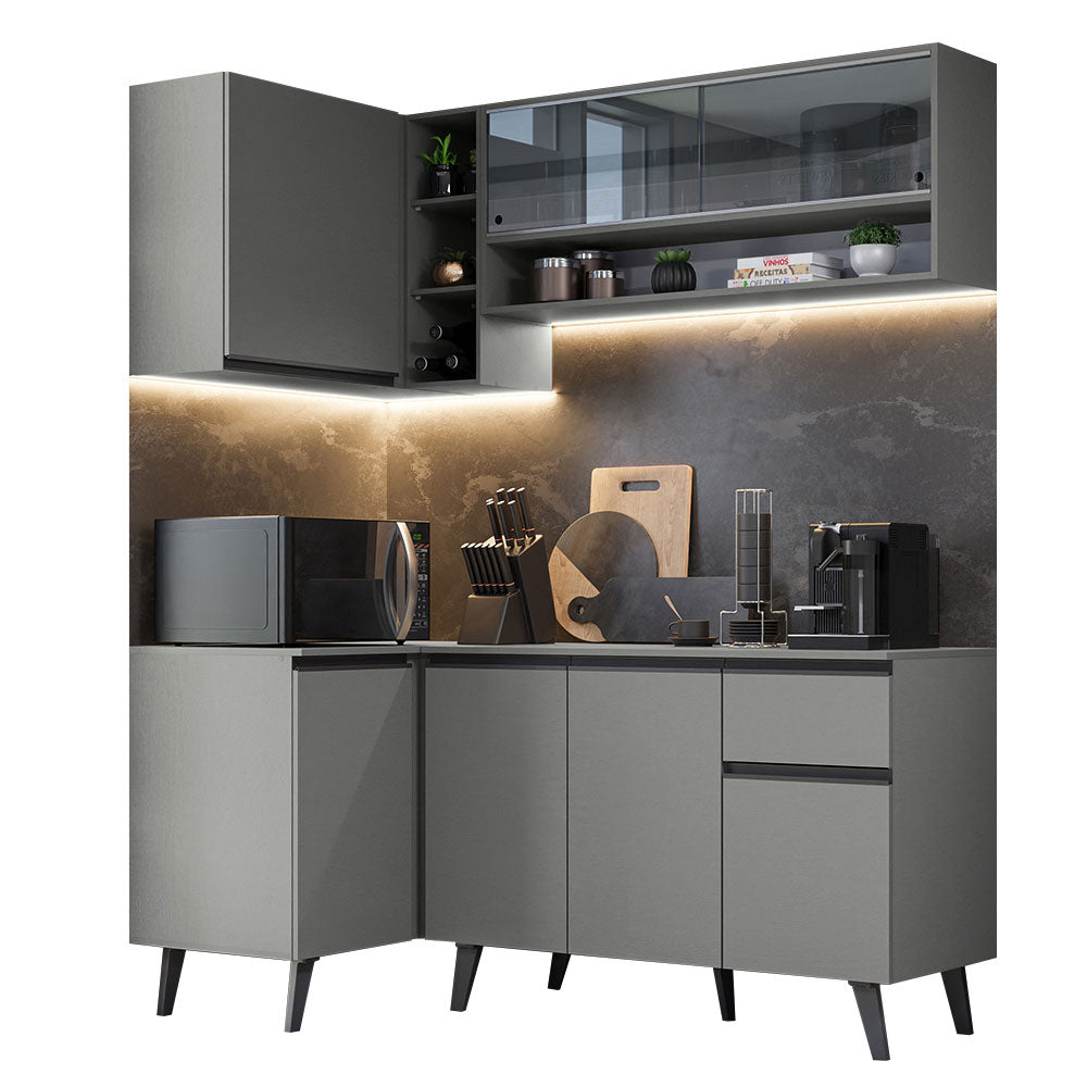 Combo Completo de Cocina Esquinera 265 cm Gris Nice Madesa 01