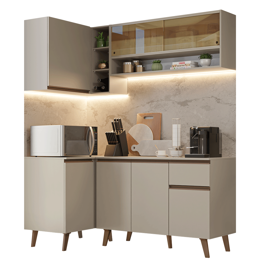 Combo de Cocina Esquinero 265 cm Con Patas Nice Crema 01