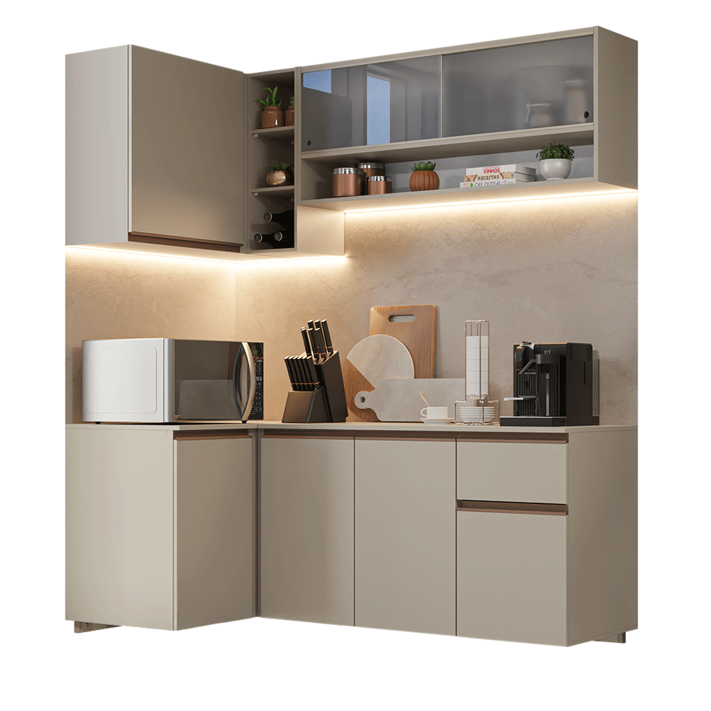 Combo de Cocina Esquinero 265 cm Sin Patas Nice Crema 03