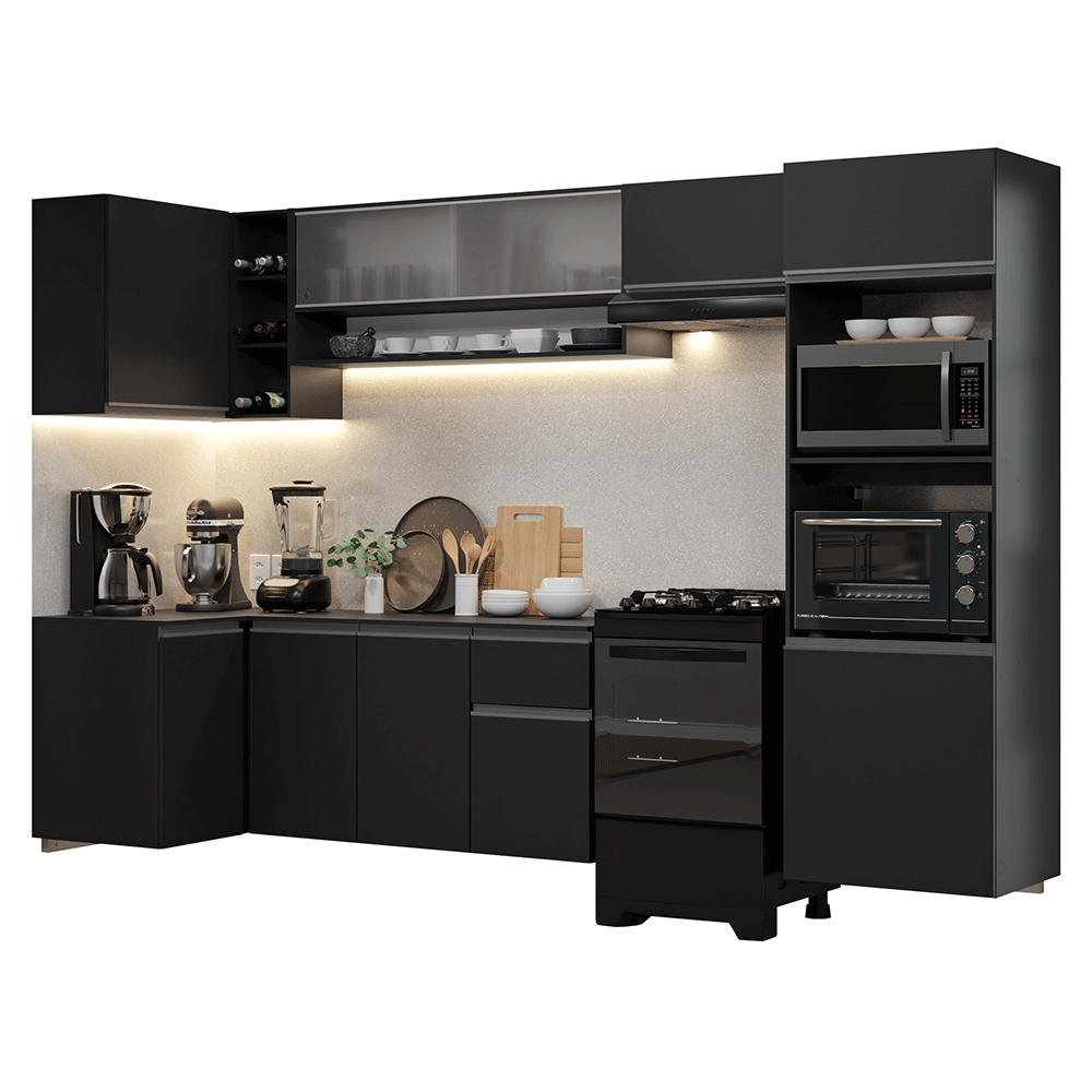 Combo Completo de Cocina Esquinera Flotante 385 cm Negro Nice Madesa 01