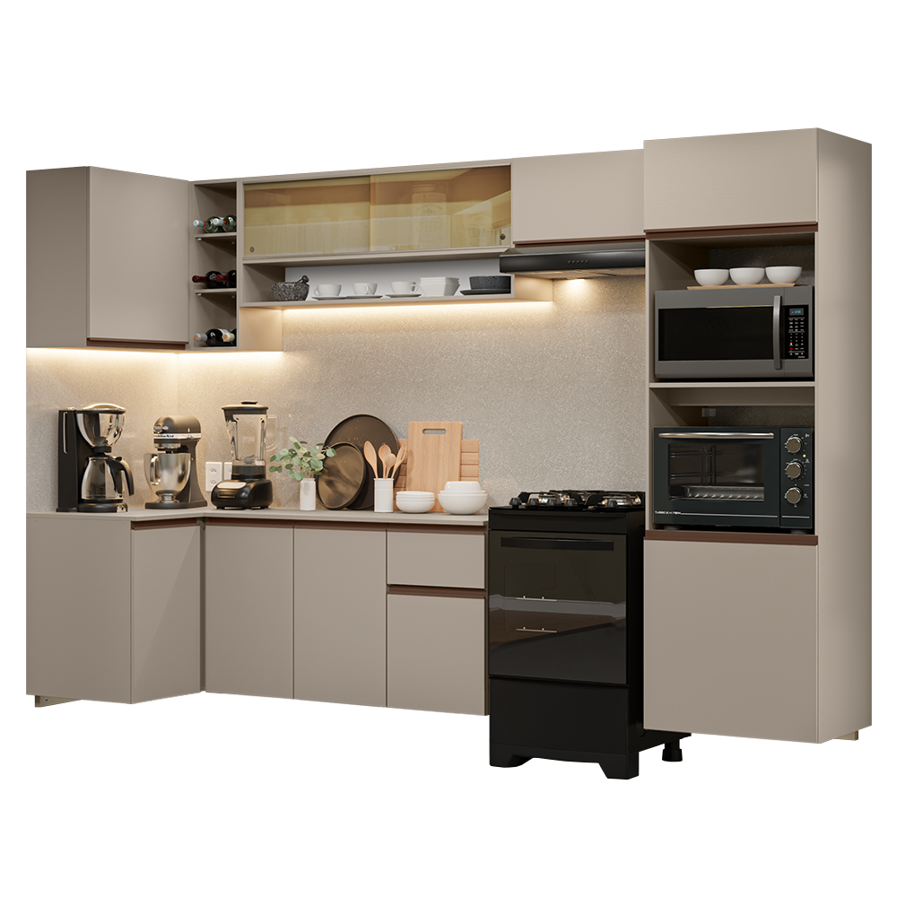 Combo completo de Cocina Esquinero Flotante 385cm Crema Nice Madesa 02