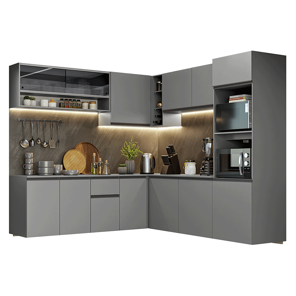 Combo completo de Cocina Esquinera 445 cm Flotante Gris, Nice 04