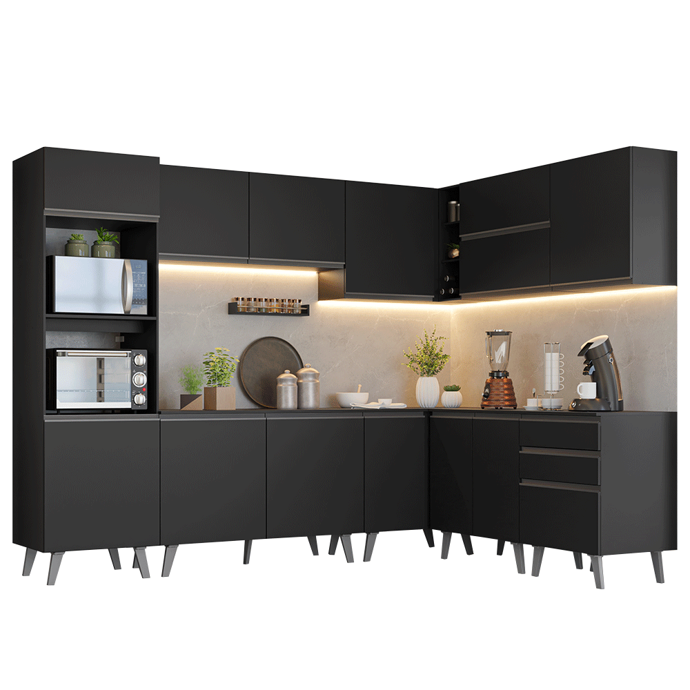 Combo completo de Cocina Esquinero 465 cm Negro Nice Madesa 01