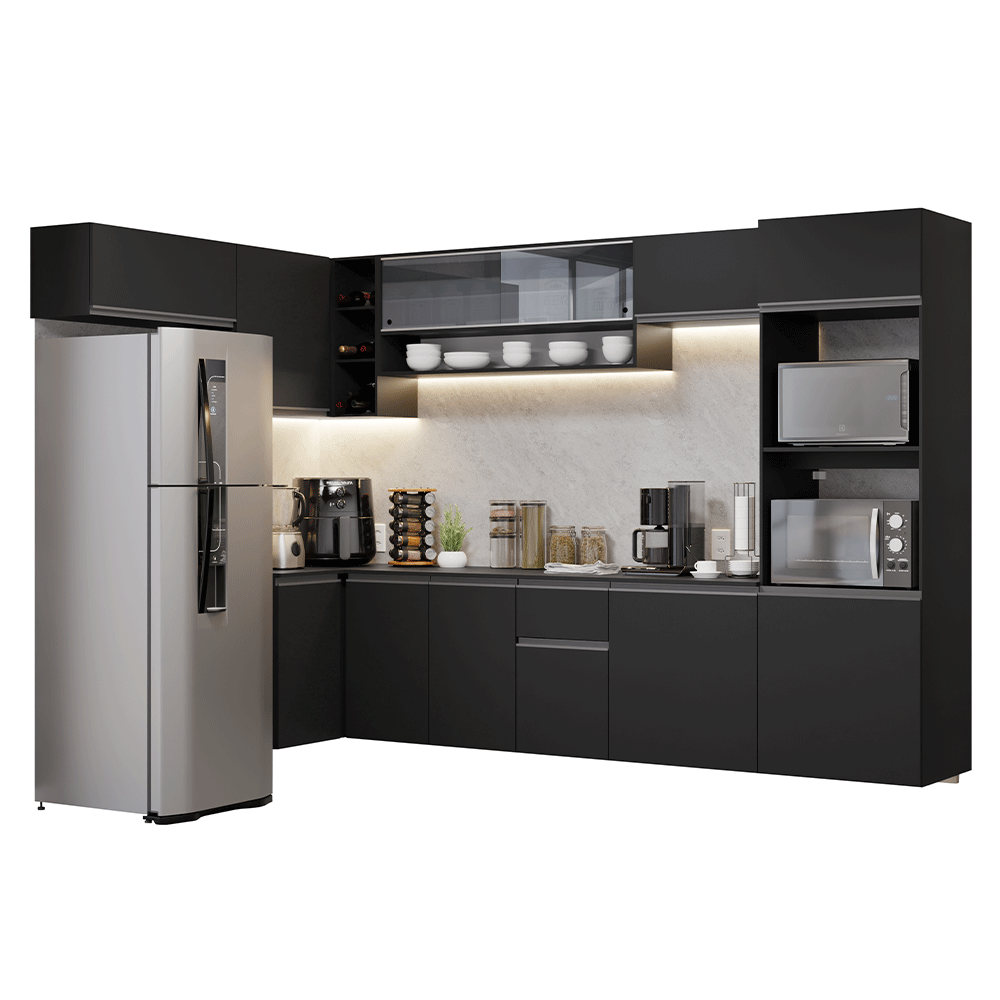 Combo completo de Cocina Esquinero Flotante 465 cm Negro Nice Madesa 03