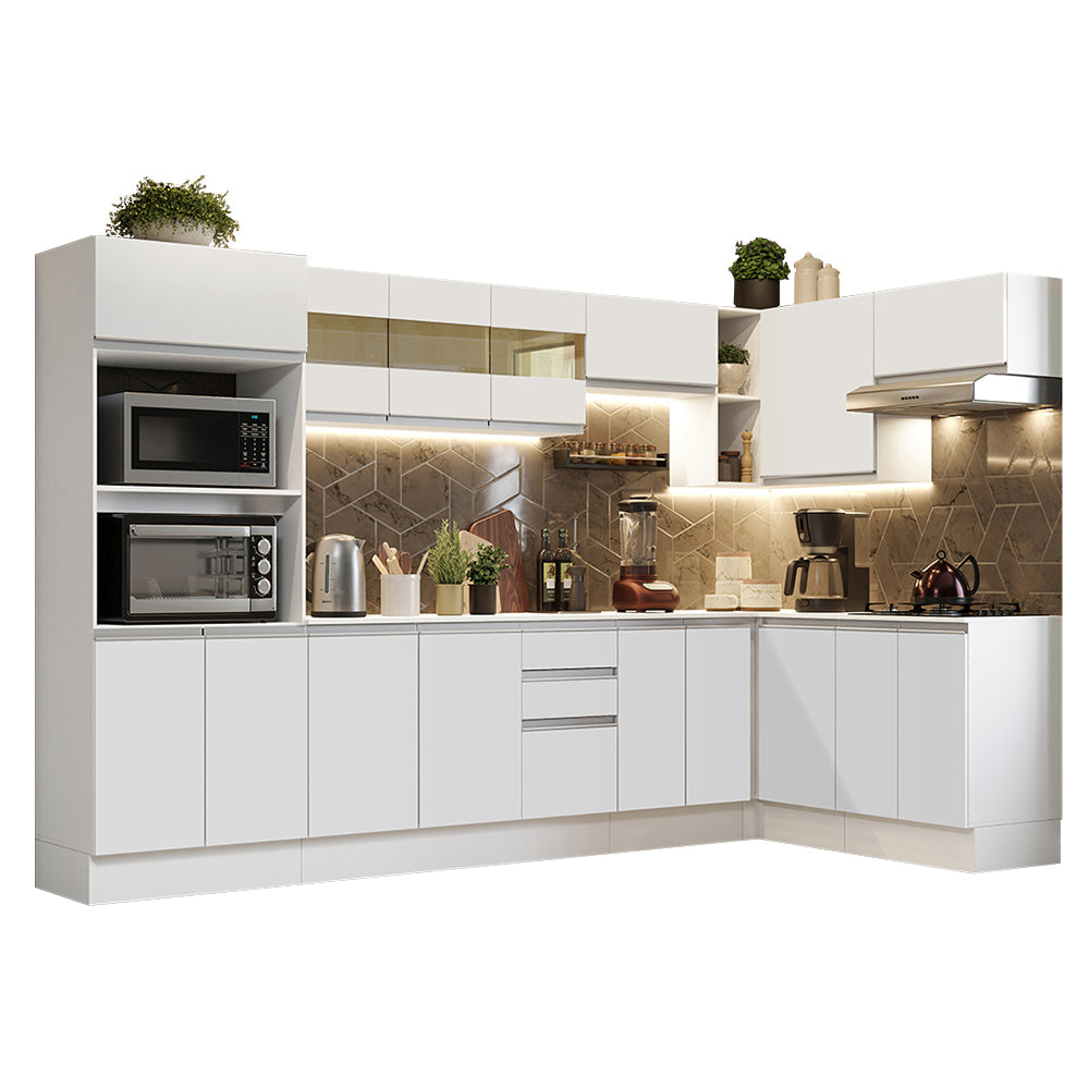 Combo Completo de Cocina Esquinera 100% MDF 448 cm Blanco Smart Madesa 01