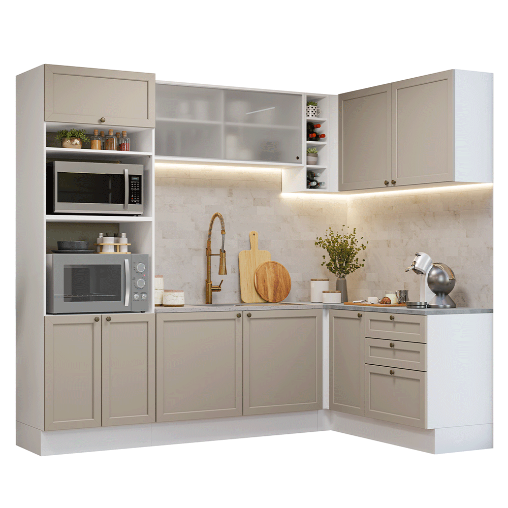 Combo completo de Cocina Esquinero 399 cm Blanco/Crema Vik Madesa 01