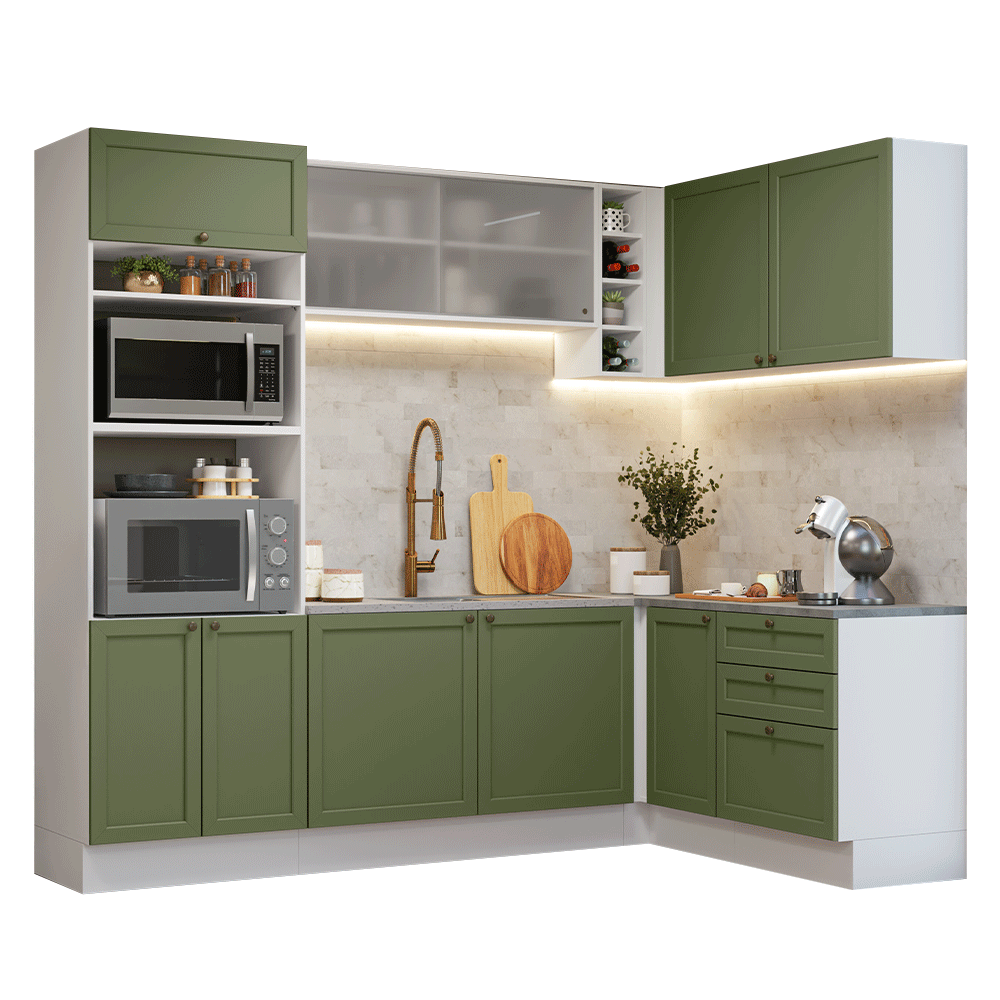 Cocina Esquinera 399 cm Vik Blanco/Verde 01