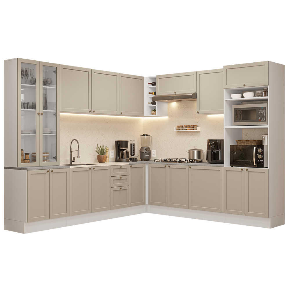 Combo completo de Cocina Esquinero 549 cm Blanco/Crema Vik Madesa 01