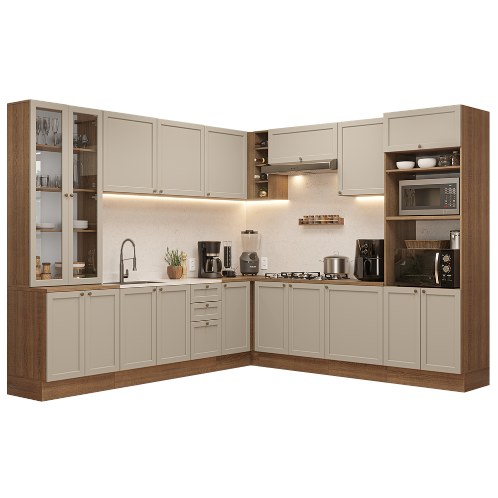 Combo completo de Cocina Esquinero 549 cm Marrón/Crema Vik Madesa 01
