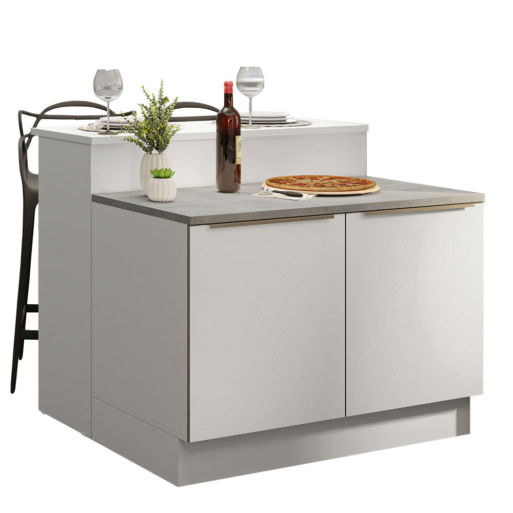 Isla de Cocina con Barra desayunador y Bajo Mesada 120 cm Blanco Lux Madesa