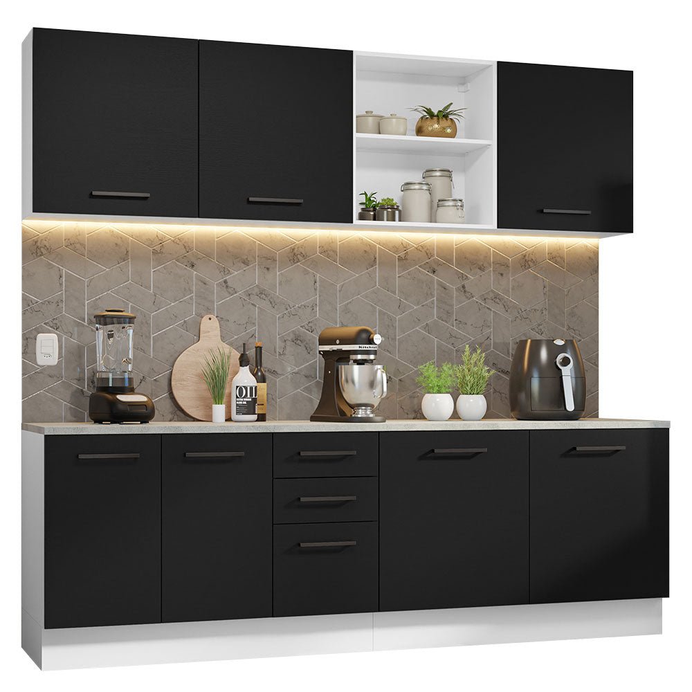 Combo Completo de Cocina 240 cm Blanco/Negro 60 cm de Profundidad Agata Madesa 02