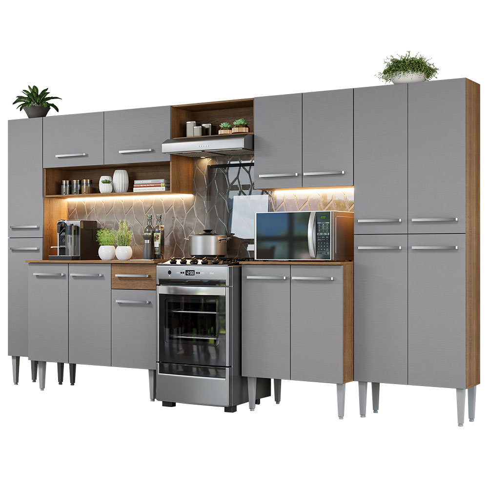 Combo Completo de Cocina 325 cm Marrón/Gris Emilly Madesa 02