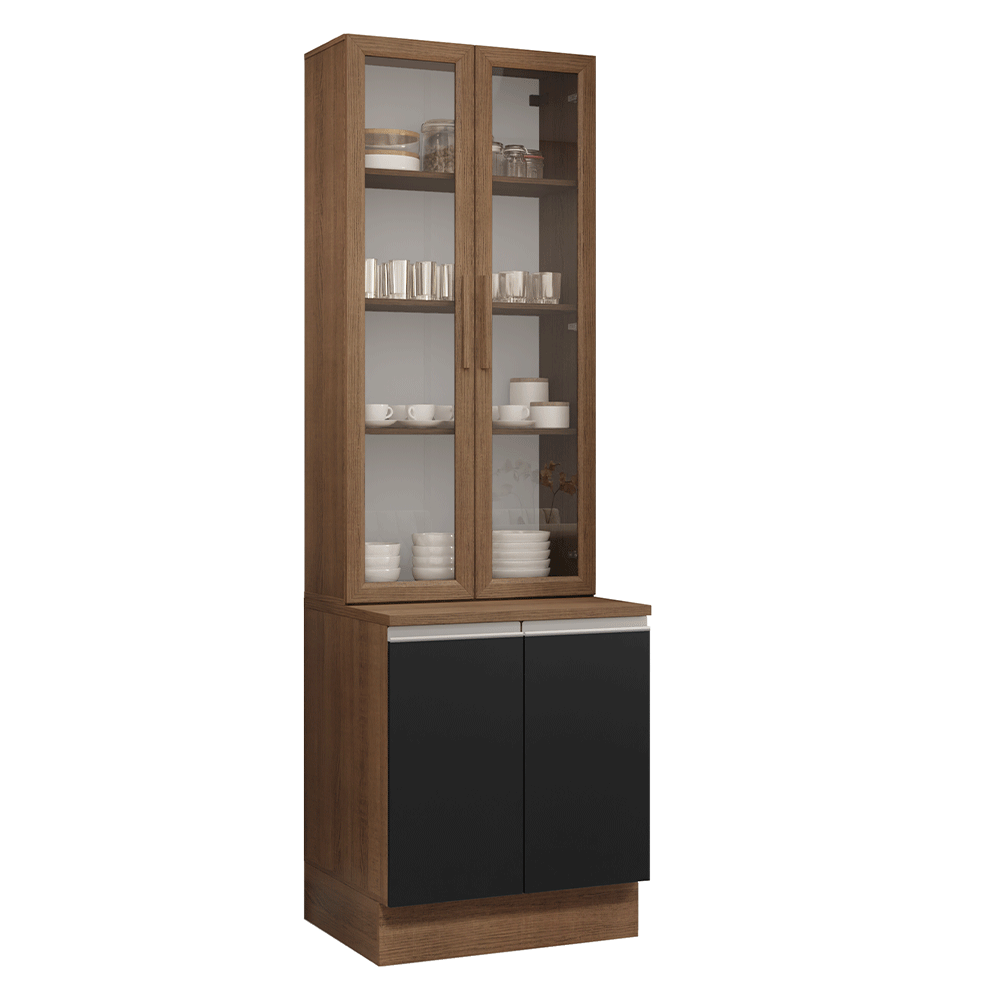 Kit Bajo Mesada + Cristalero 70cm Marrón/Negro Glamy Madesa 02