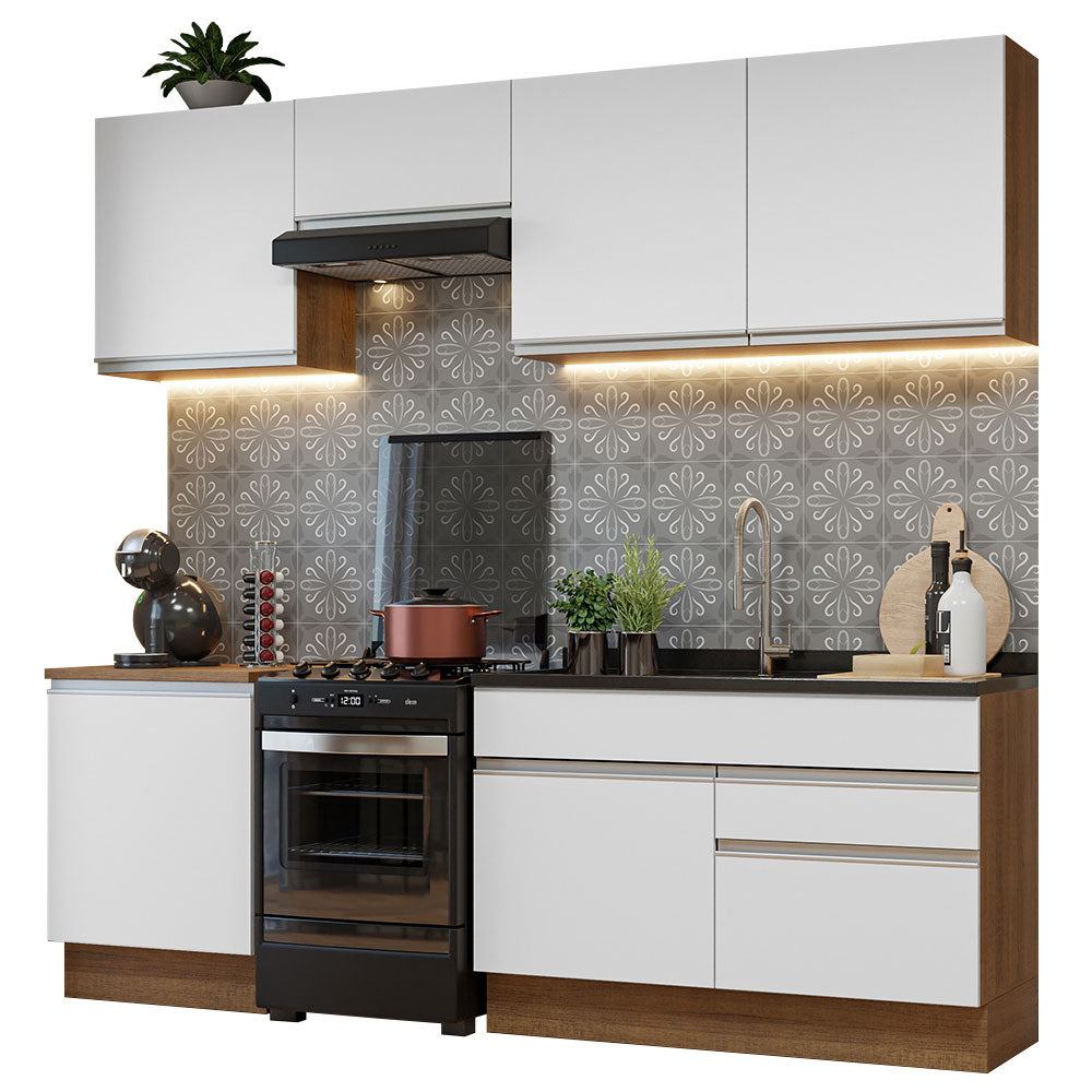 Combo Completo de Cocina 240 cm Marrón/Blanco Glamy Madesa 08