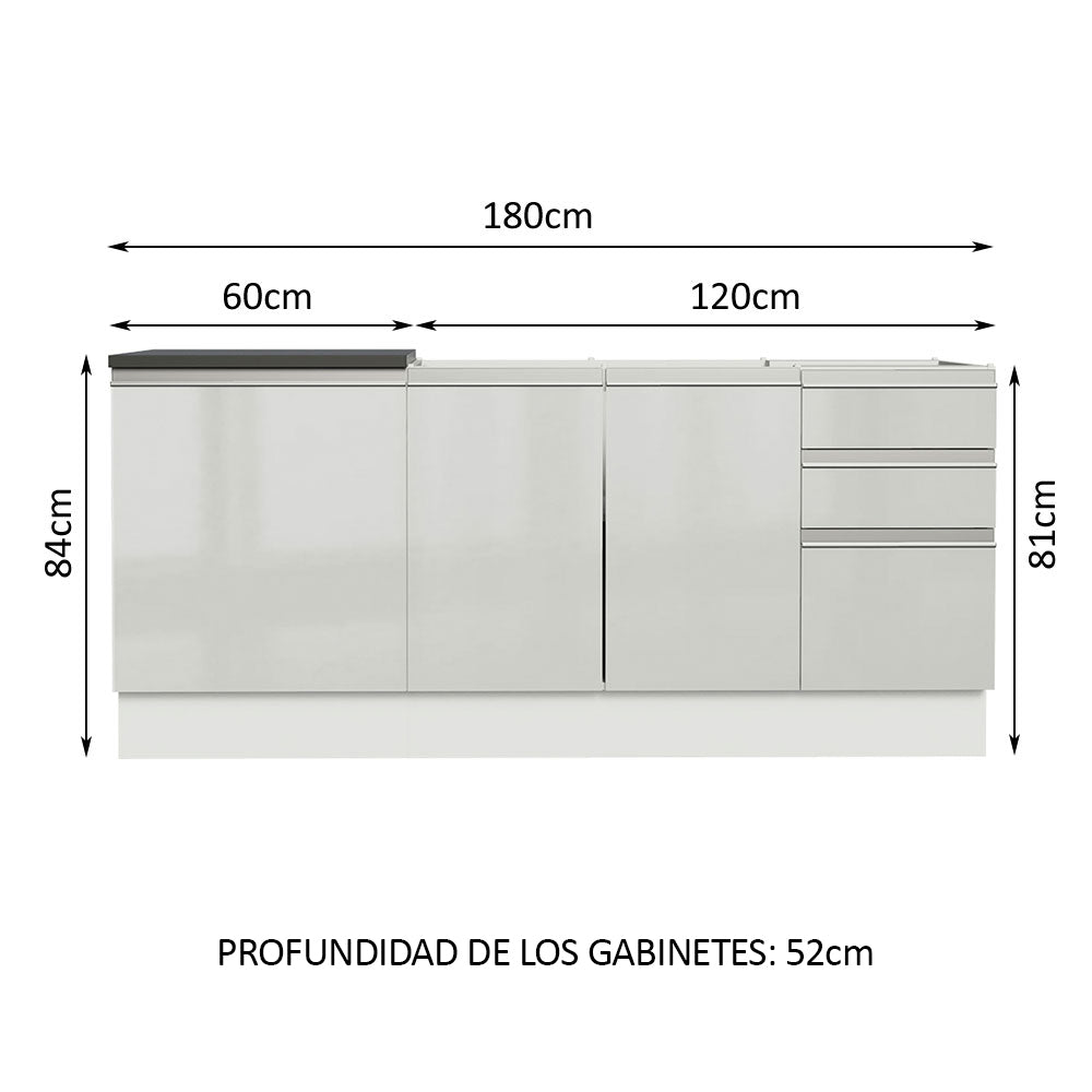 Combo con 2 Bajos Mesadas de Cocina Madesa Acordes 100% MDF (Sin Mesada y Bacha) Frentes Blanco Brillante