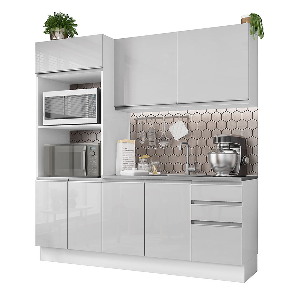 Cocina Compacta 100% MDF 190cm Puetas Blanco Brillante Acordes Madesa 01