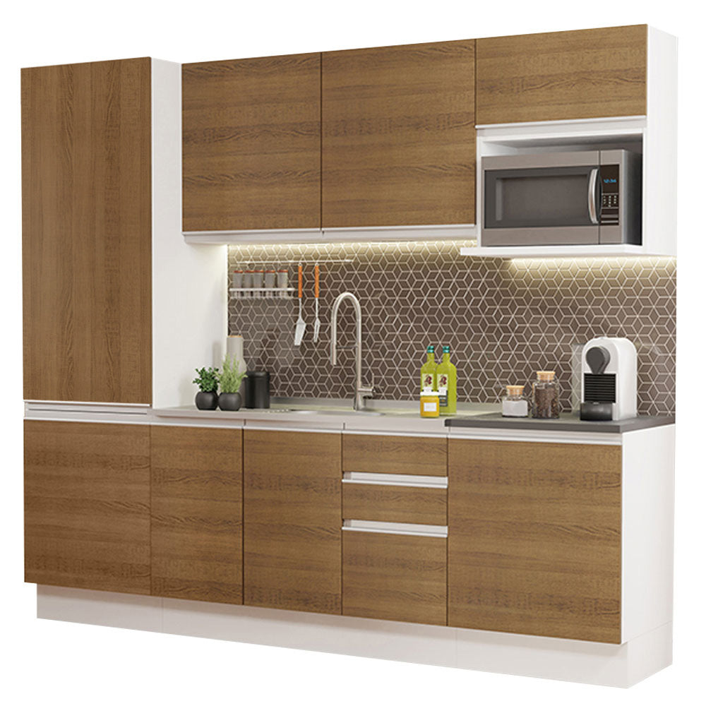 Combo Completo de Cocina 100% MDF 240 cm Blanco/Marrón Acordes Madesa 01