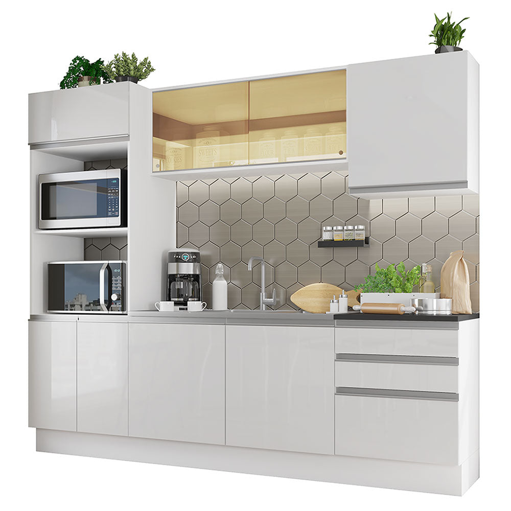 Combo Completo de Cocina 100% MDF 250 cm Frentes Blanco Brillante Acordes Madesa 01